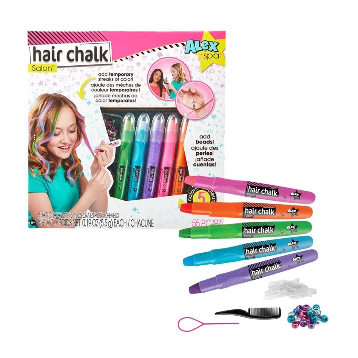 Hair Chalk Salon Kit, Washable Temporary Hair Color Activity Set — view 1